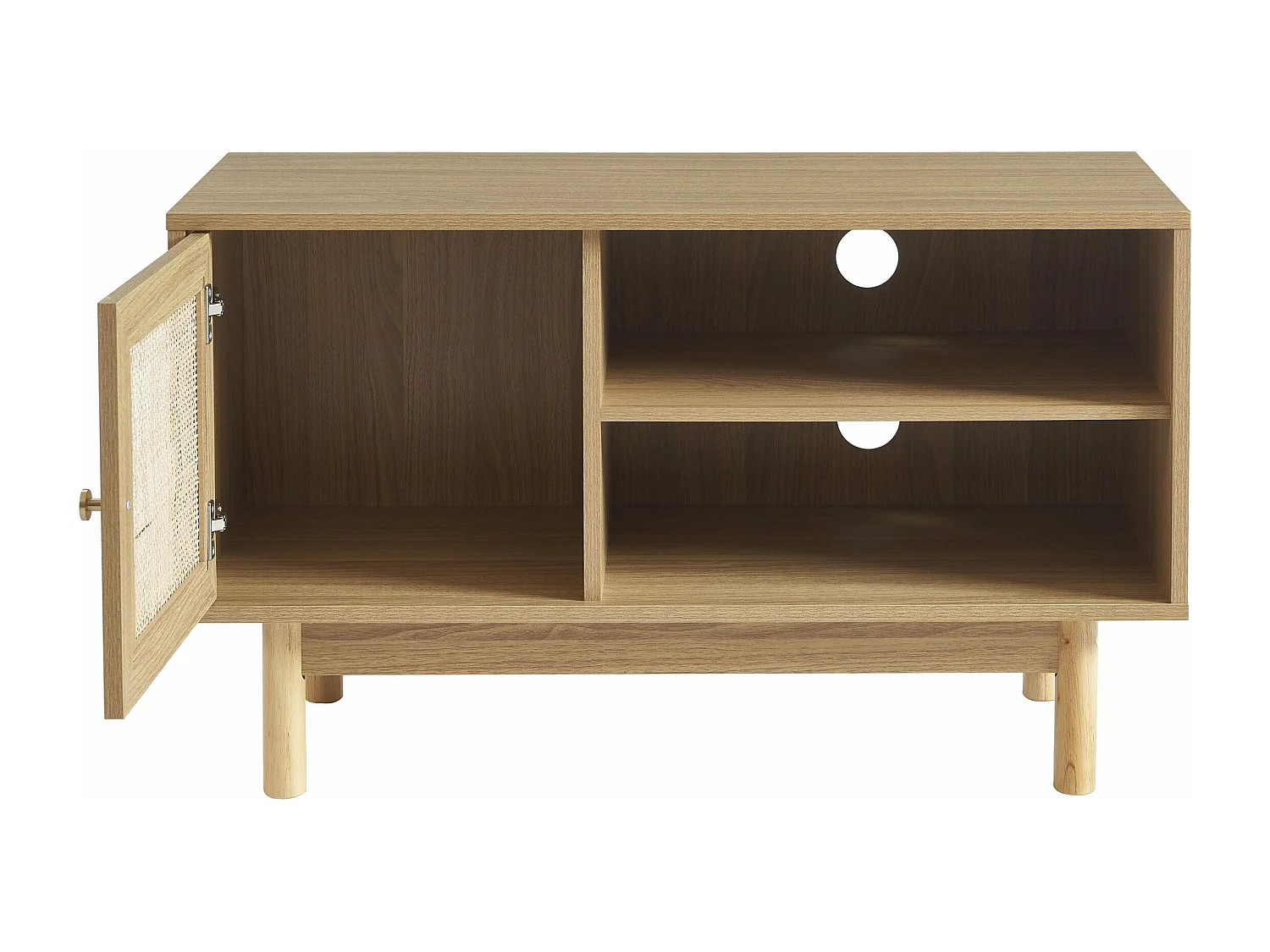 Meuble tv effet chêne et cannage rotin 90 cm ONYX