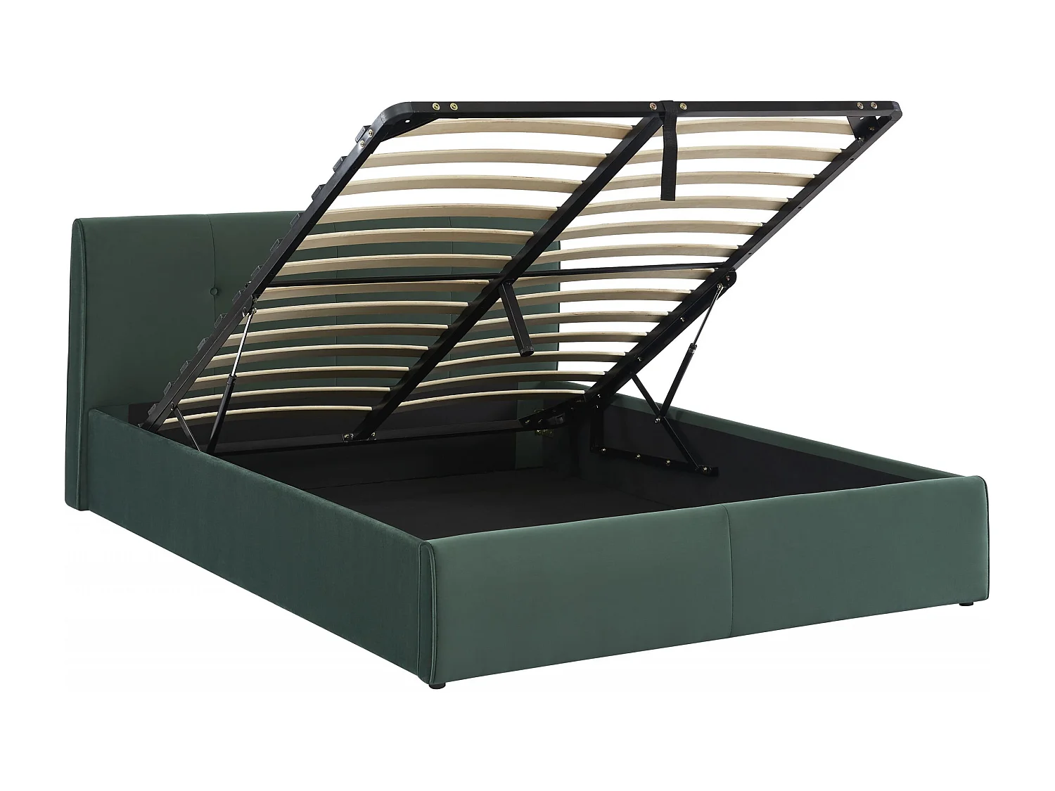 Lit double coffre velours vert forêt sommier inclus 140 x 190 cm TANZANITE