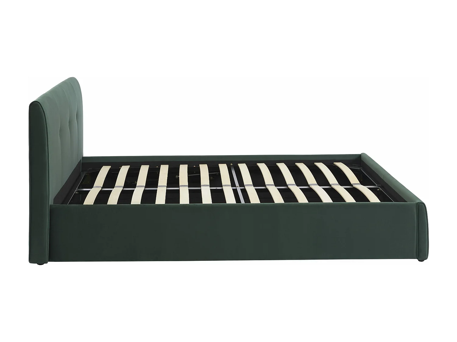 Lit double coffre velours vert forêt sommier inclus 140 x 190 cm TANZANITE