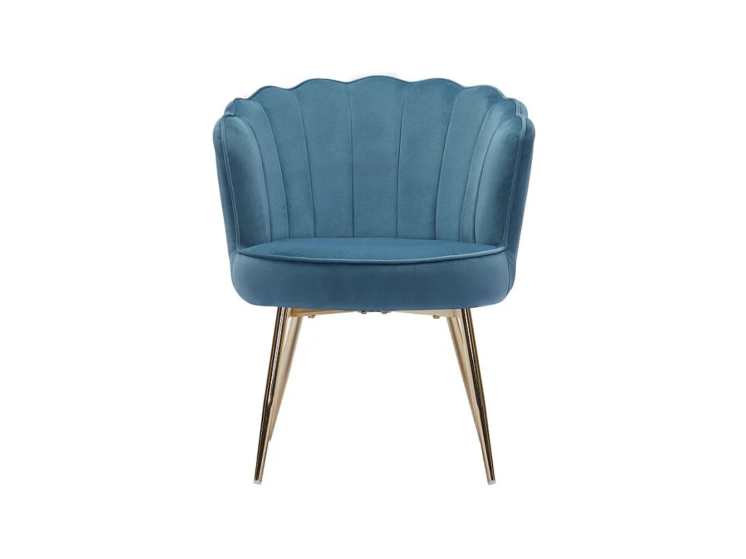 Fauteuil Coquillage en velours avec pieds dores bleu PERIDOT