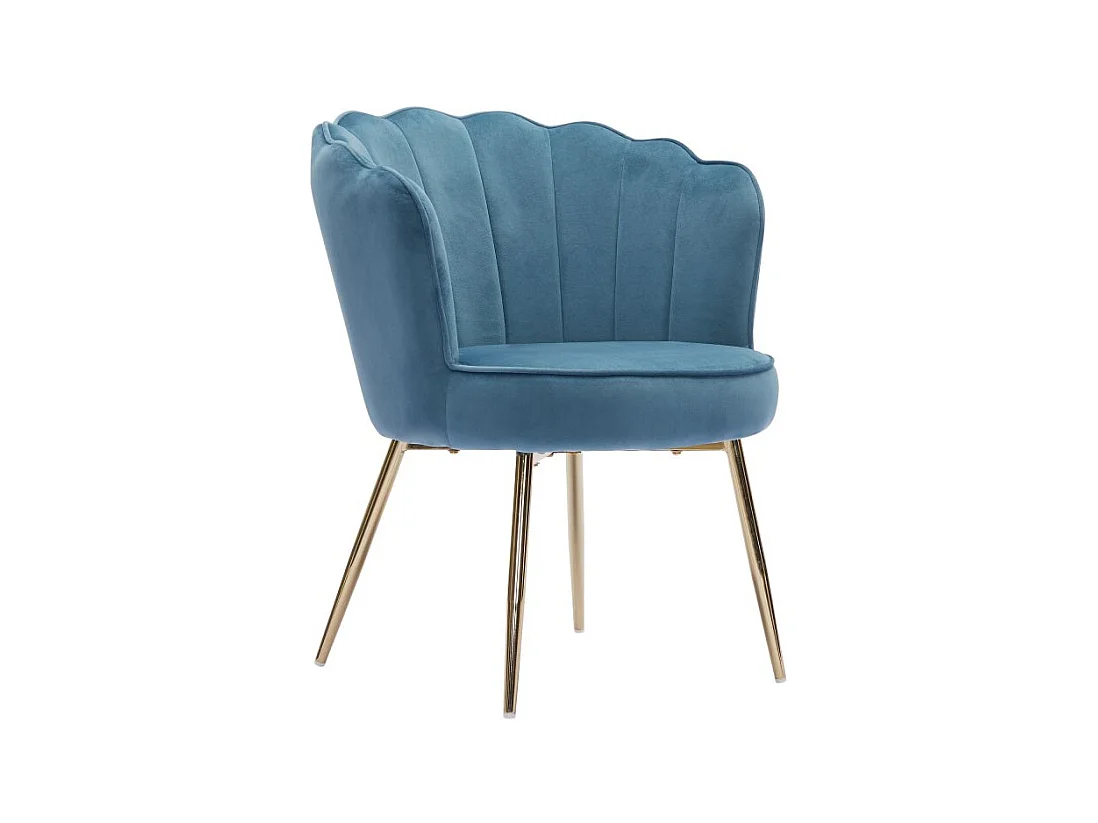 Fauteuil Coquillage en velours avec pieds dores bleu PERIDOT