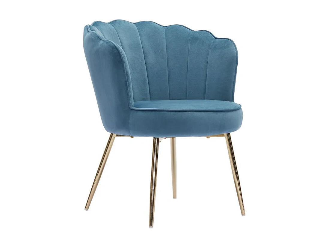 Fauteuil Coquillage en velours avec pieds dores bleu PERIDOT
