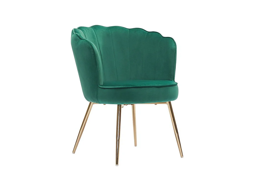 Fauteuil Coquillage en velours avec pieds dores vert sapin PERIDOT