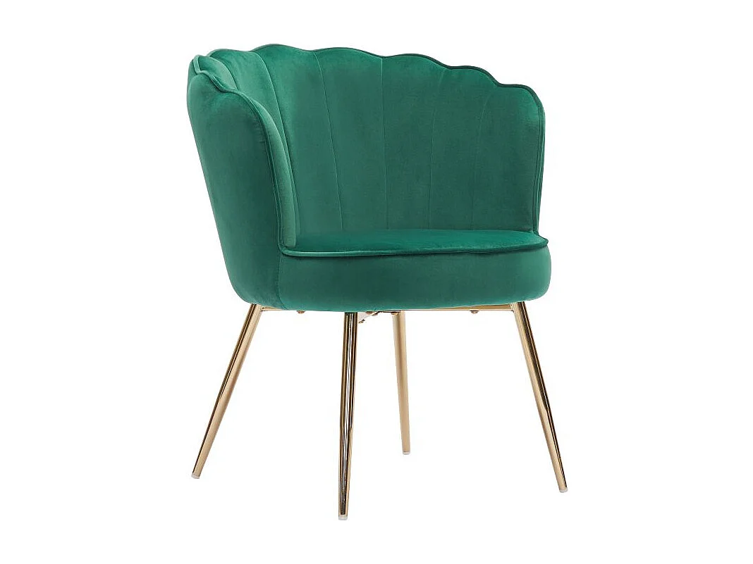 Fauteuil Coquillage en velours avec pieds dores vert sapin PERIDOT