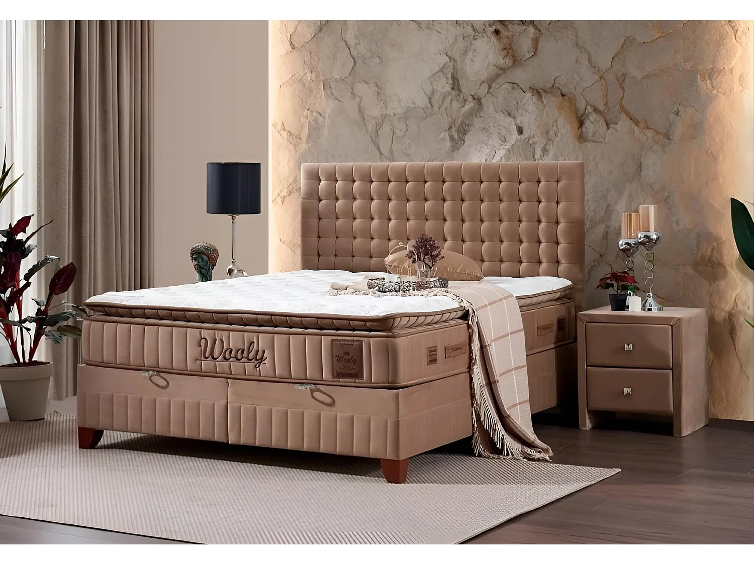 letto Wooly/160x200/Tessuto-Velluto/Marrone