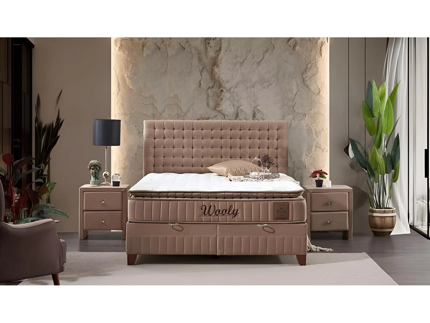 Bett Wooly/160x200/Samstoffbezug/Braun