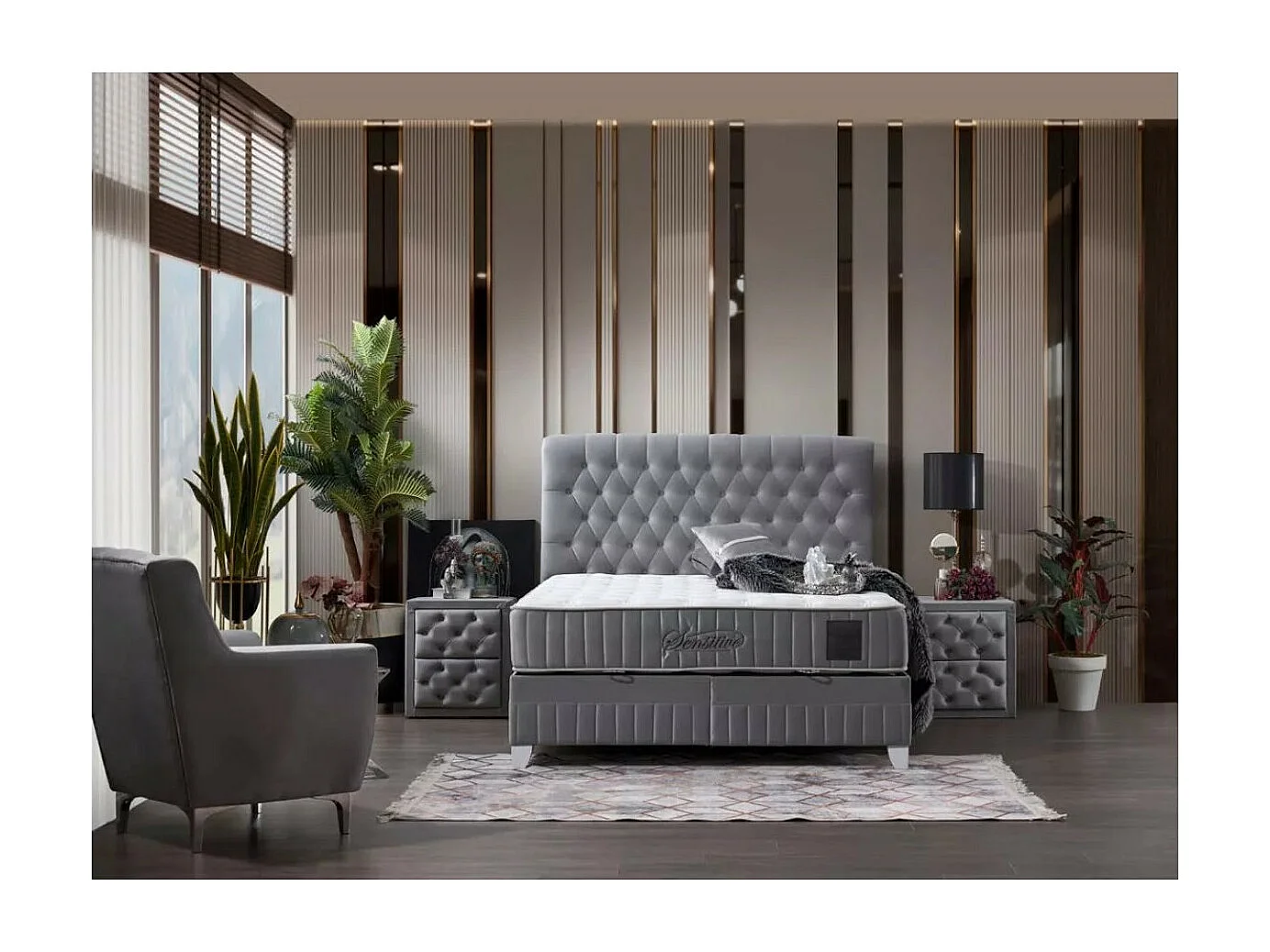 Letto Sensitive /160x200/Tessuto/Grigio