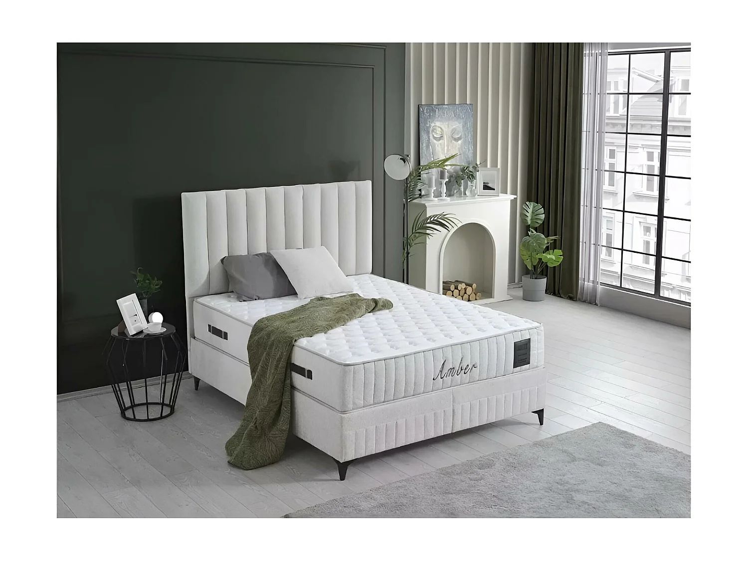 Letto Amber/160x200/Tessuto/Bianco