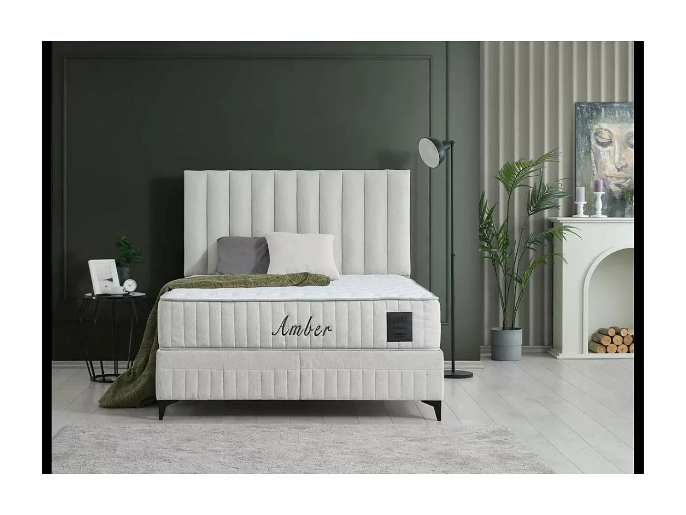 Bett Amber L/180x200/Stoffbezug/Weiss