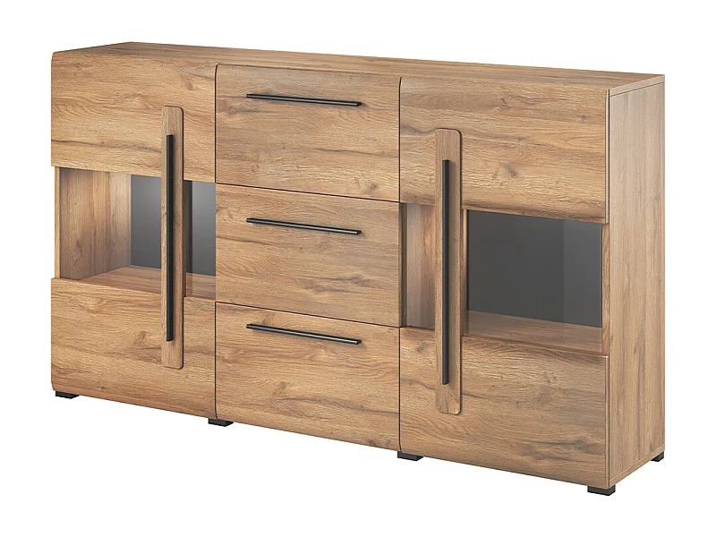 Buffet 2 portes 3 tiroirs avec LED Louis Bois