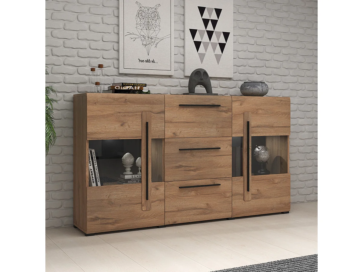 2-door 3-drawer sideboard with LED Louis Bois