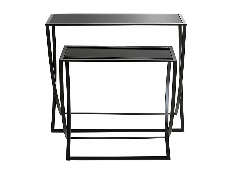 Lot de 2 tables d'appoints en métal, verre trempé coloris noir