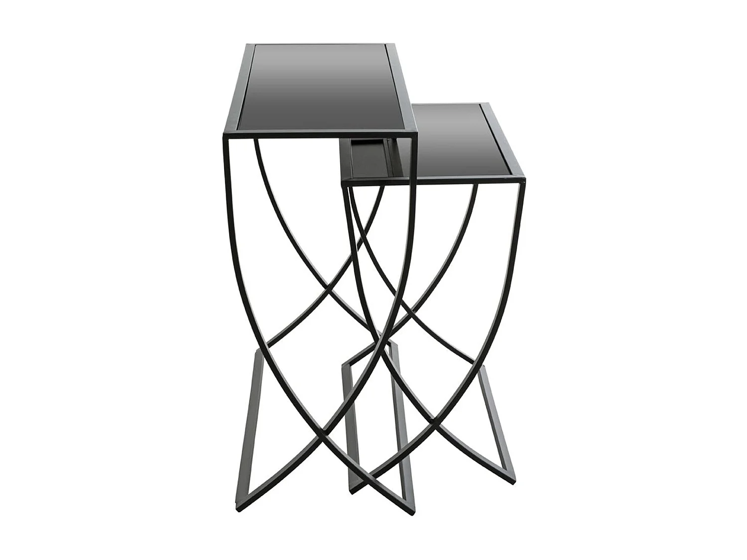 Lot de 2 tables d'appoints en métal, verre trempé coloris noir