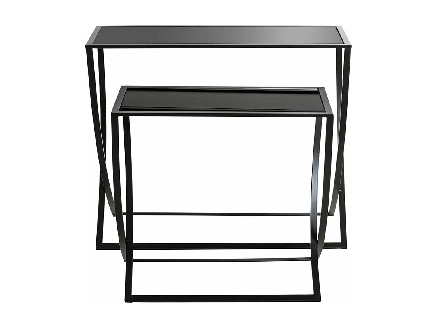 Lot de 2 tables d'appoints en métal, verre trempé coloris noir