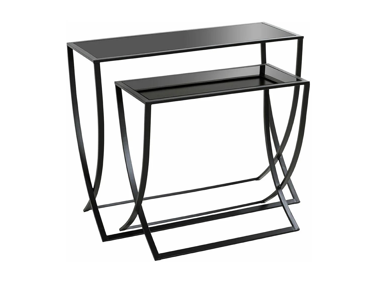 Lot de 2 tables d'appoints en métal, verre trempé coloris noir