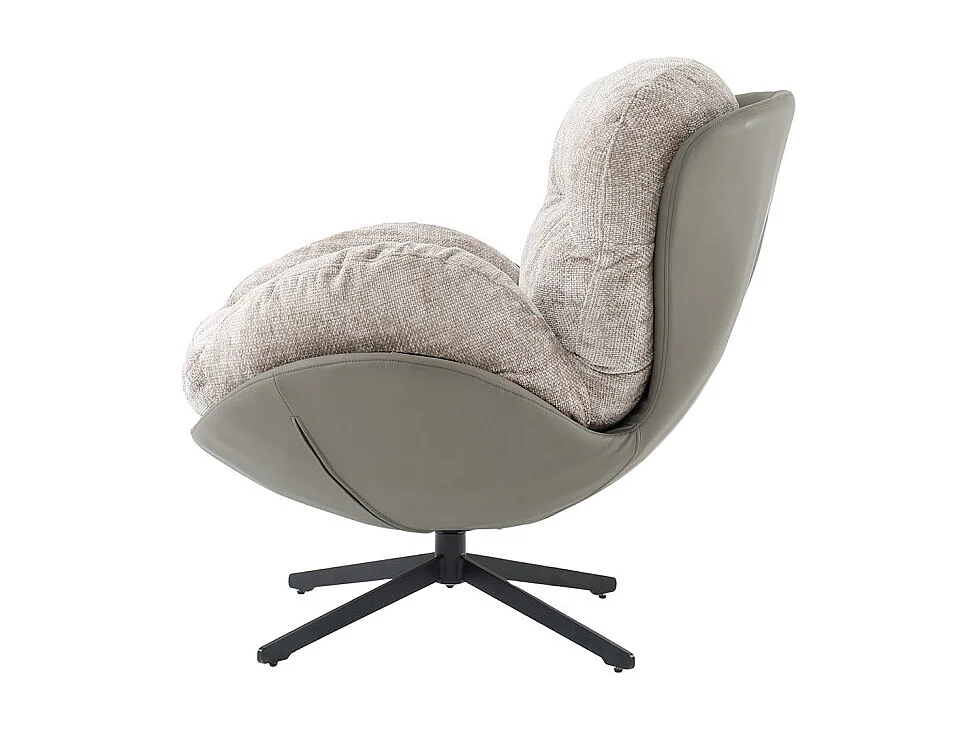 Fauteuil rotatif 360° tissu doux beige et pieds métal noir - CORNELIA