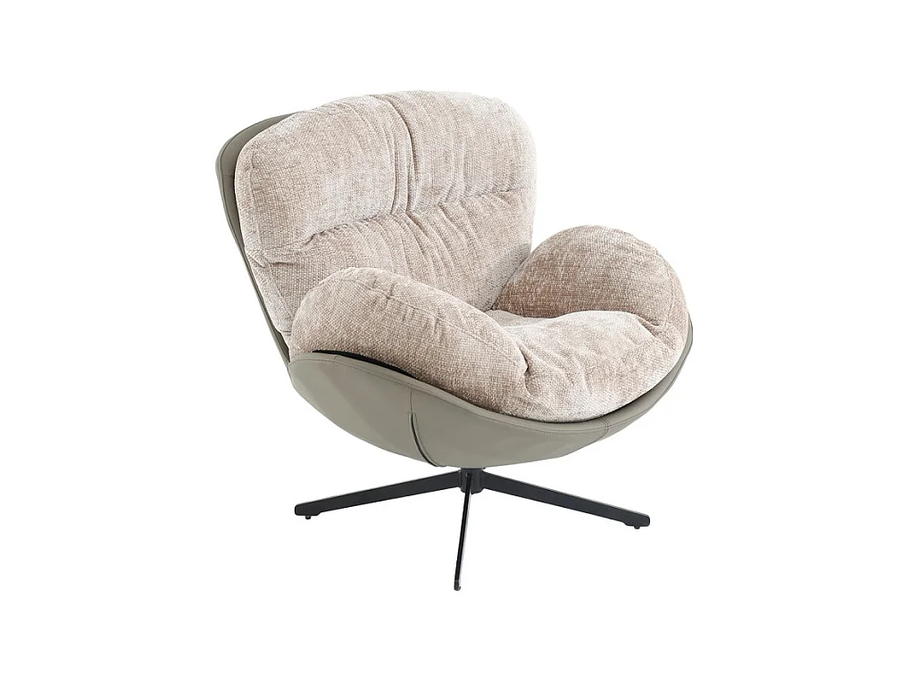 Fauteuil rotatif 360° tissu doux beige et pieds métal noir - CORNELIA