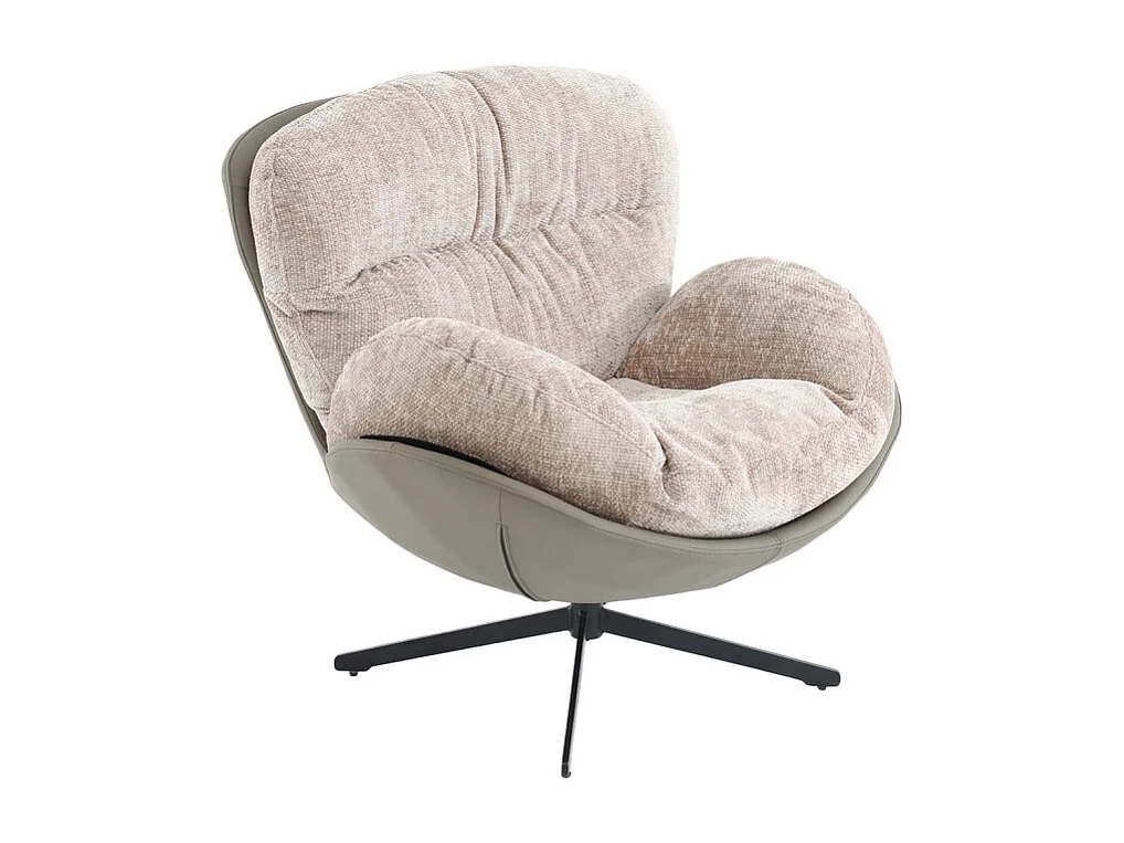 Fauteuil rotatif 360° tissu doux beige et pieds métal noir - CORNELIA
