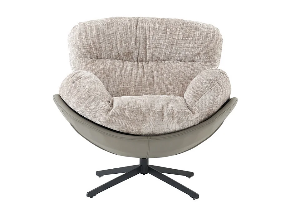 Fauteuil rotatif 360° tissu doux beige et pieds métal noir - CORNELIA