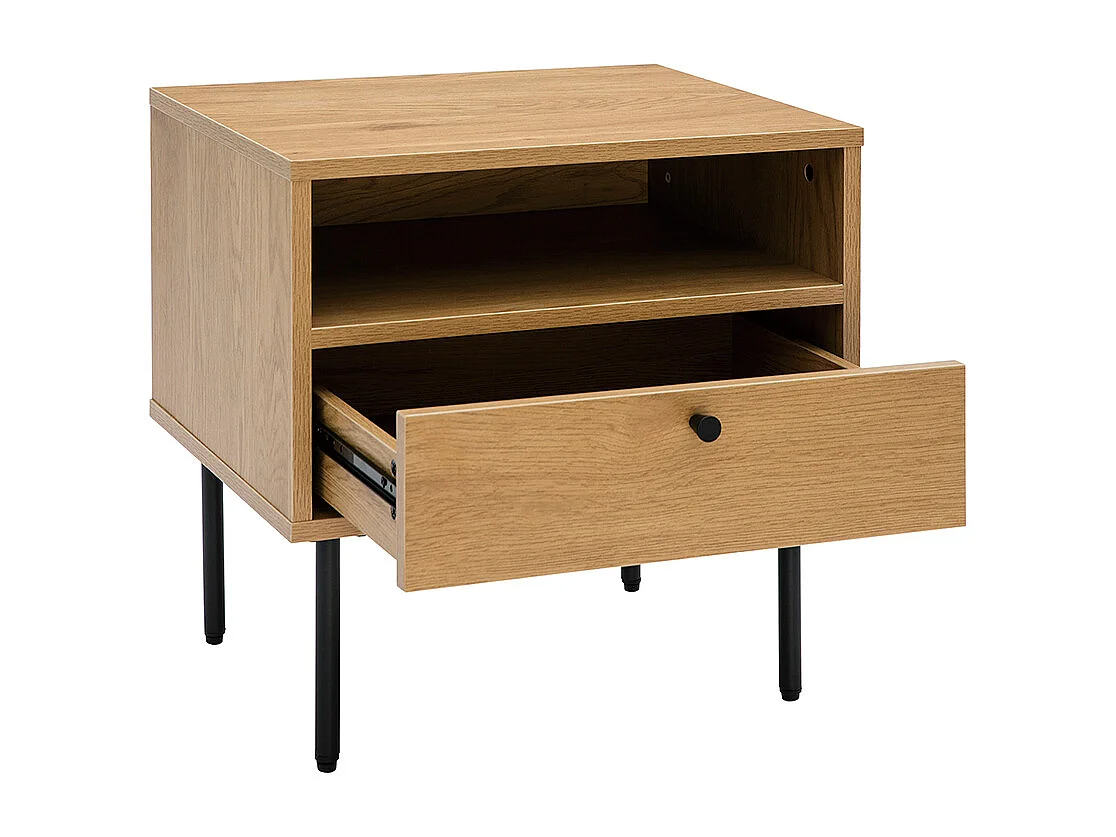 Table de chevet avec rangements finition bois clair chêne et métal noir PERNELLE