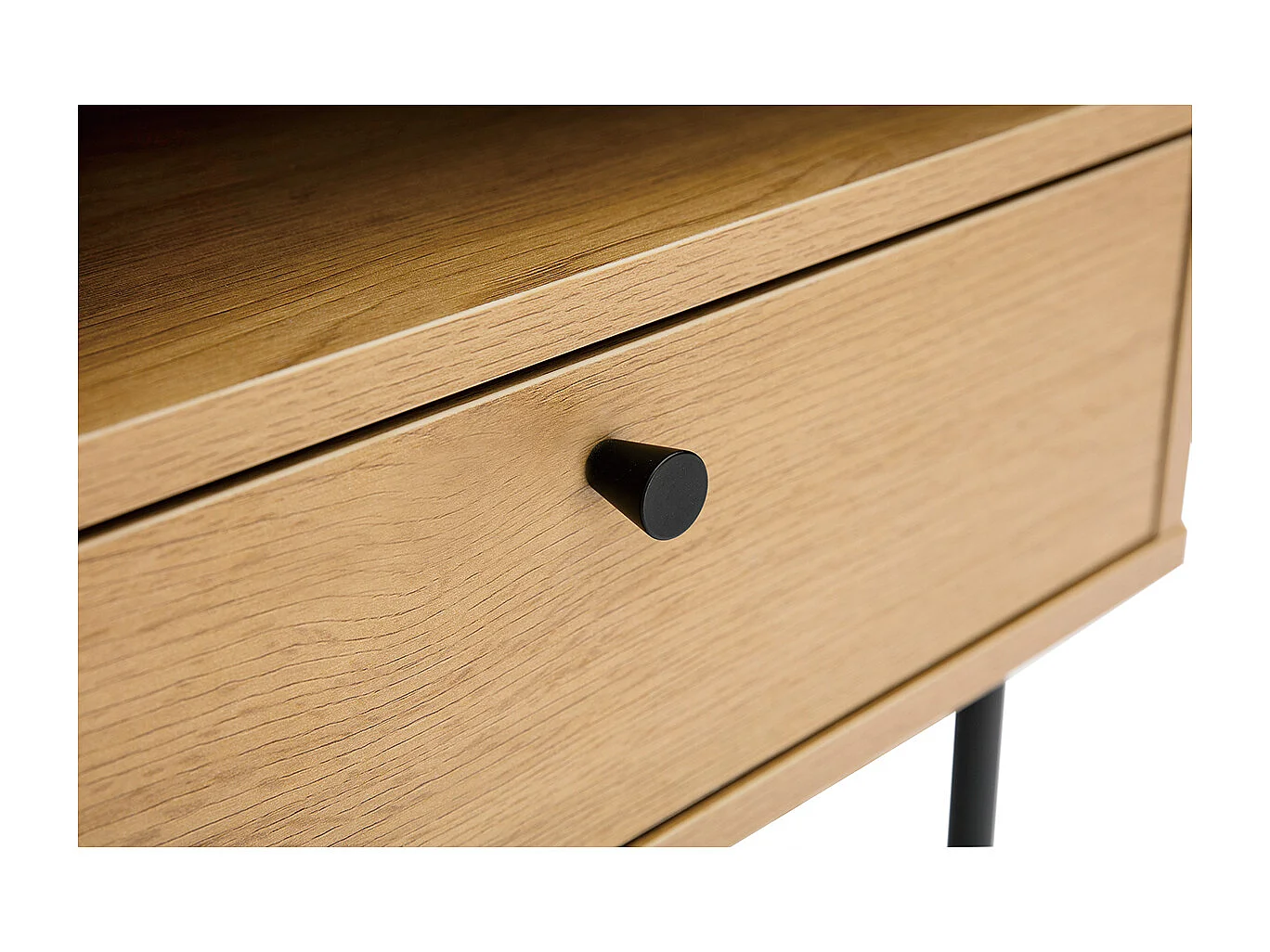 Table de chevet avec rangements finition bois clair chêne et métal noir PERNELLE