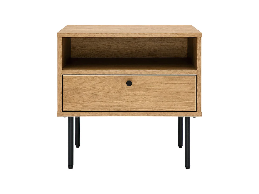 Table de chevet avec rangements finition bois clair chêne et métal noir PERNELLE
