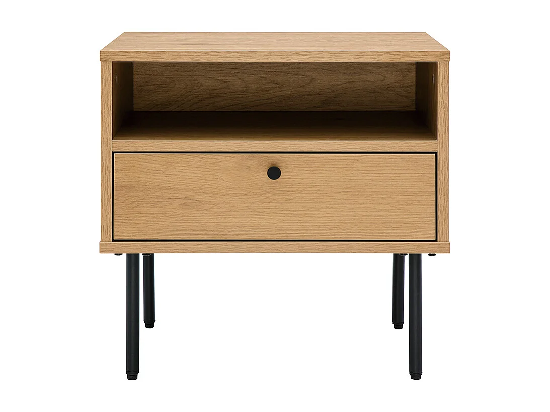 Table de chevet avec rangements finition bois clair chêne et métal noir PERNELLE