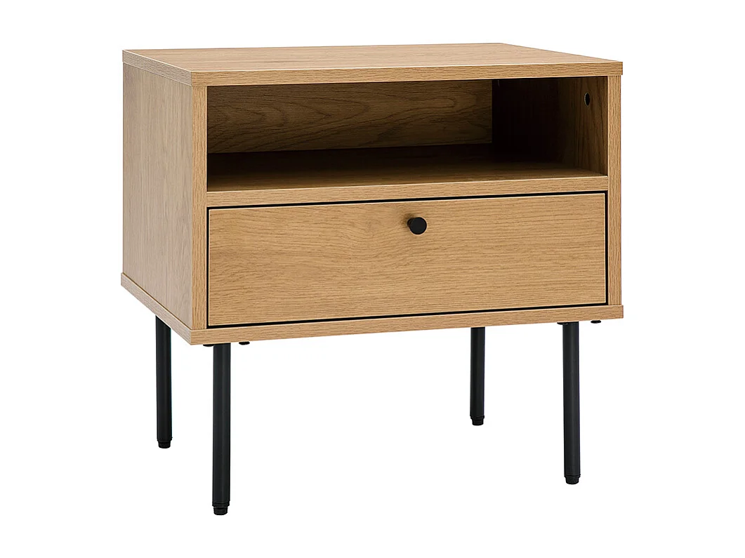 Table de chevet avec rangements finition bois clair chêne et métal noir PERNELLE