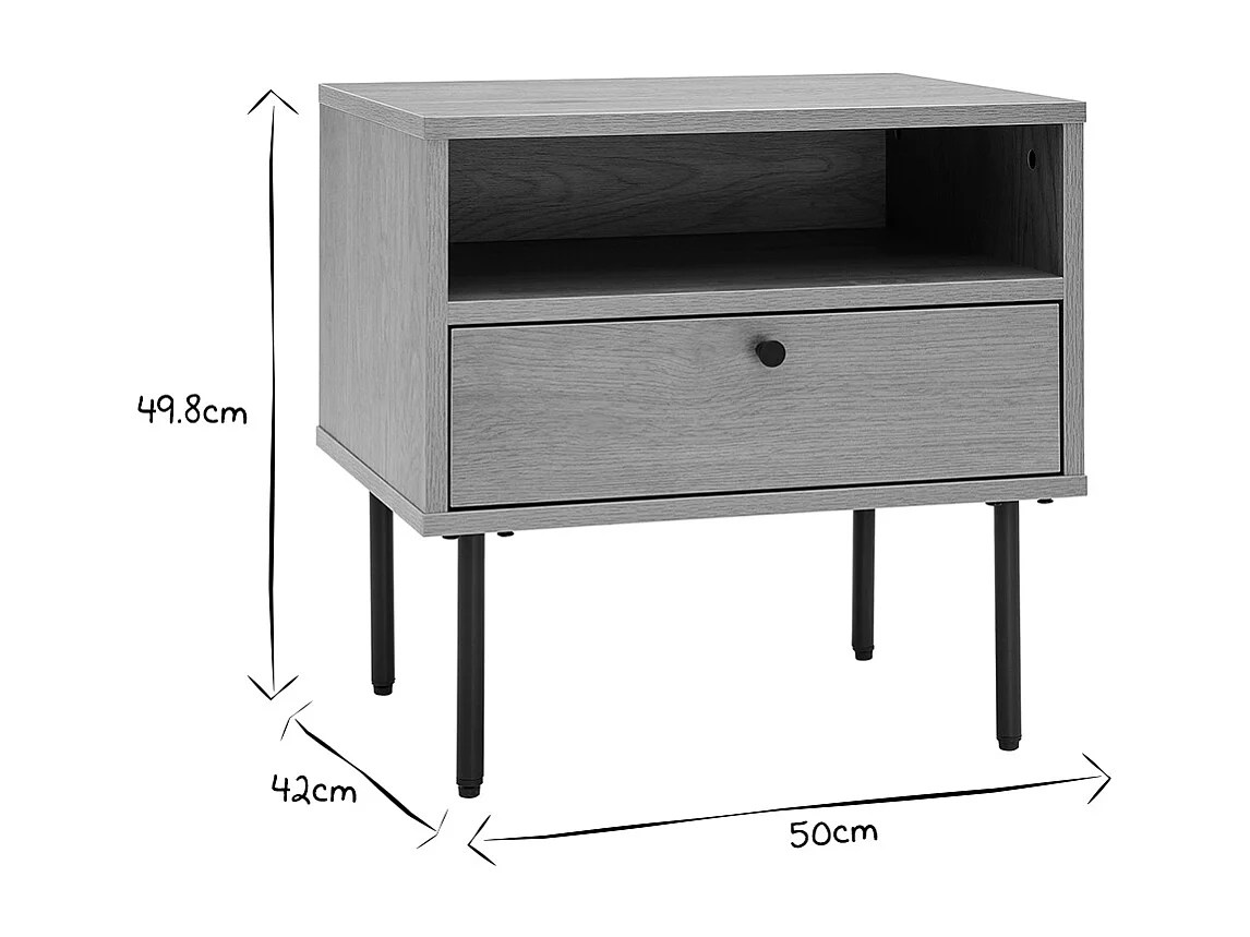 Table de chevet avec rangements finition bois clair chêne et métal noir PERNELLE