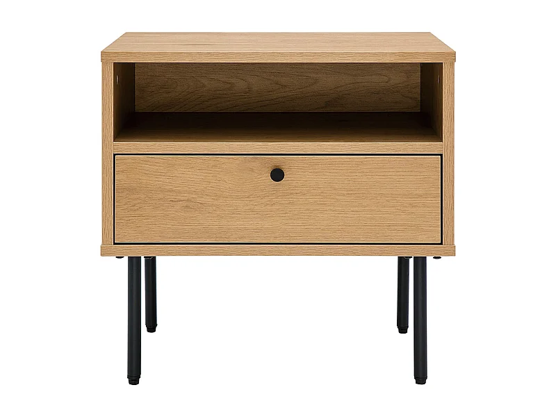 Table de chevet avec rangements finition bois clair chêne et métal noir PERNELLE