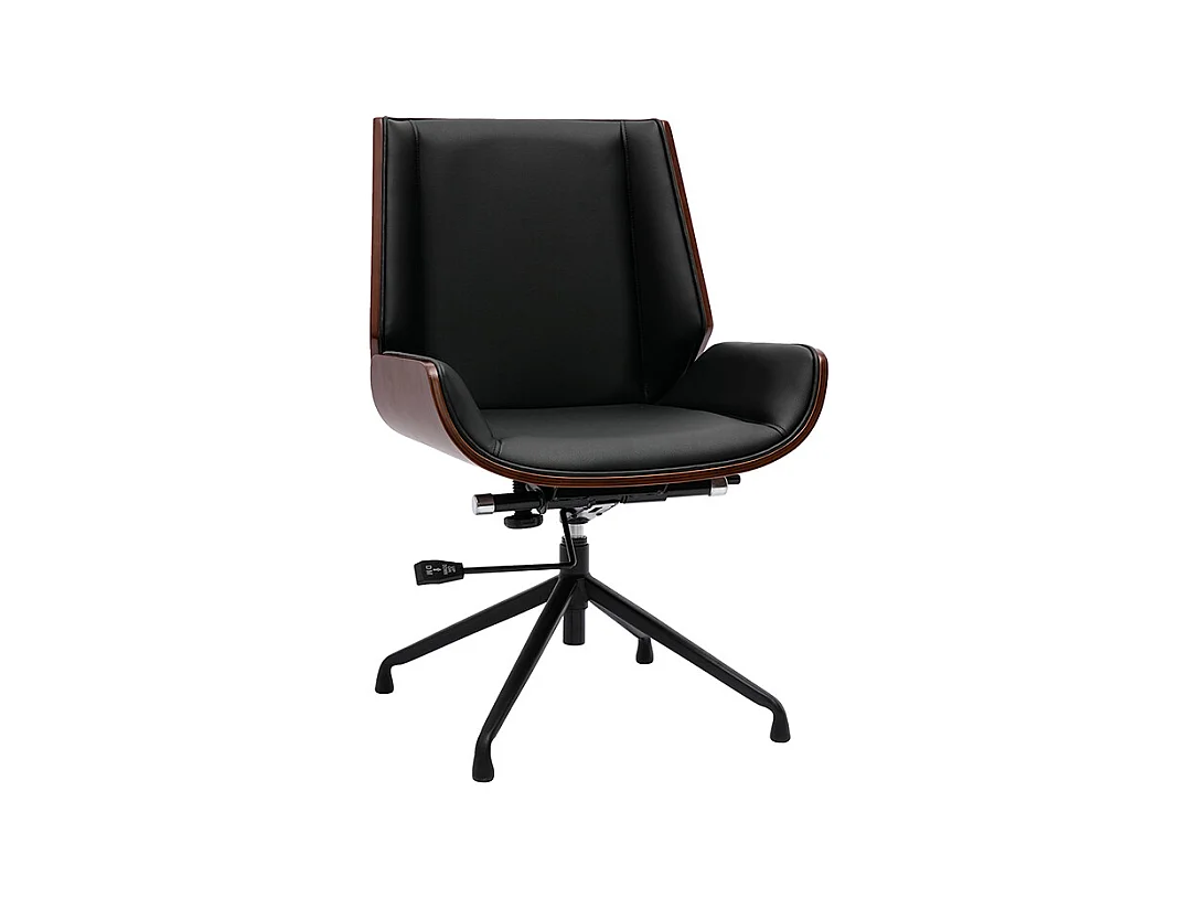 Drehbarer, schwarz-brauner Design-Bürostuhl CURVED aus dunklem Nussbaumholz und schwarzem Metall