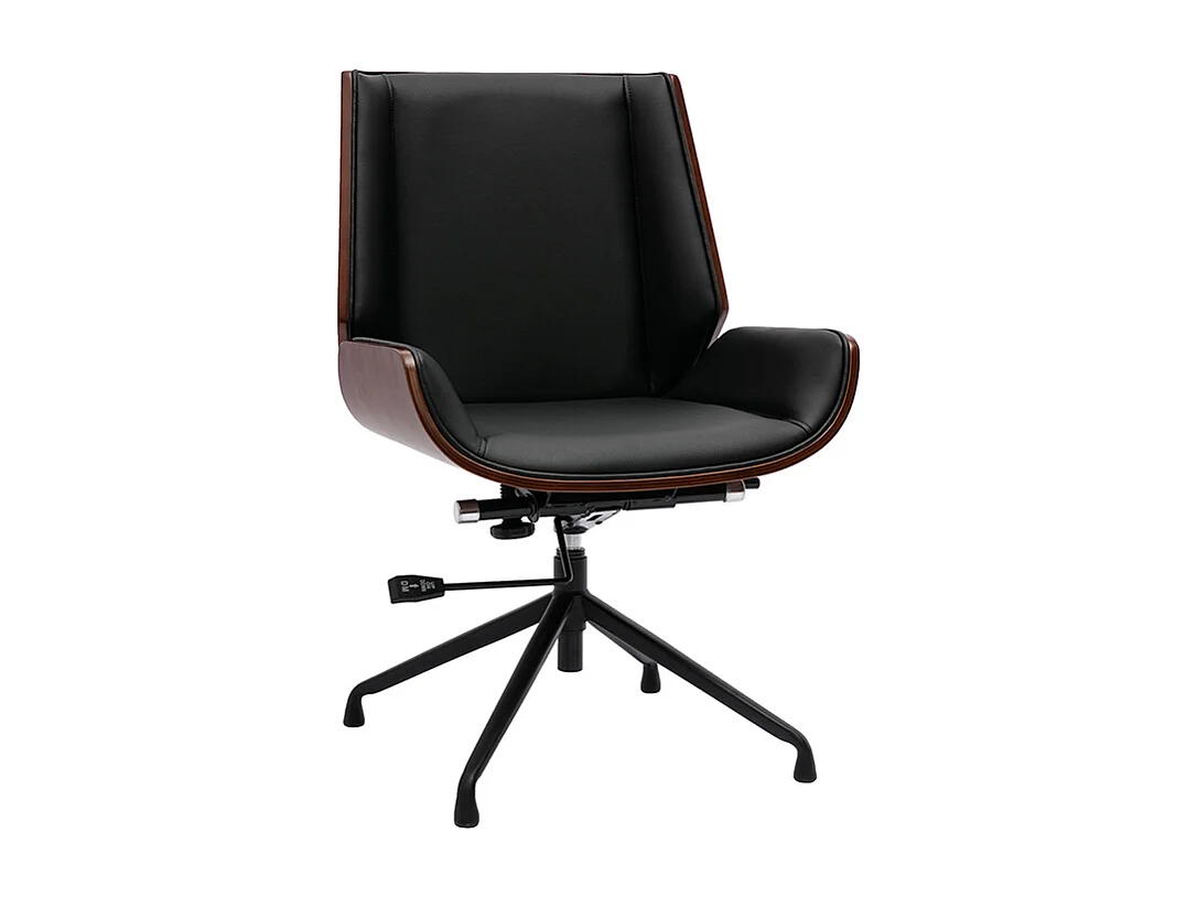 Silla de oficina giratoria de diseño 360° negra, madera oscura nogal y metal negro CURVED