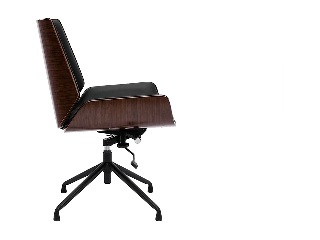 Silla de oficina giratoria de diseño 360° negra, madera oscura nogal y metal negro CURVED
