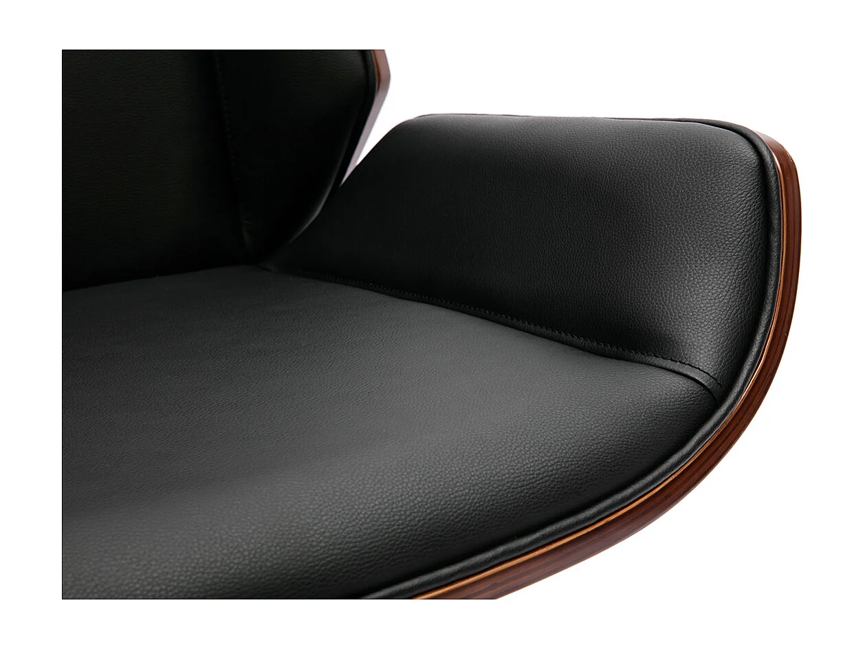 Silla de oficina giratoria de diseño 360° negra, madera oscura nogal y metal negro CURVED