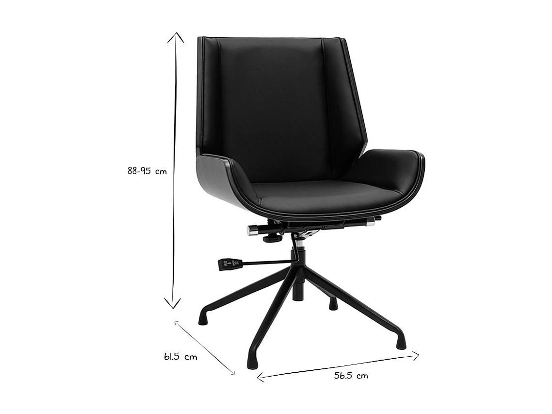 Silla de oficina giratoria de diseño 360° negra, madera oscura nogal y metal negro CURVED