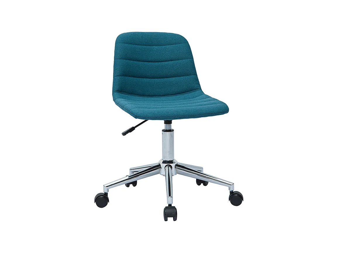 Chaise de bureau à roulettes design en tissu bleu canard et acier chromé SAURY