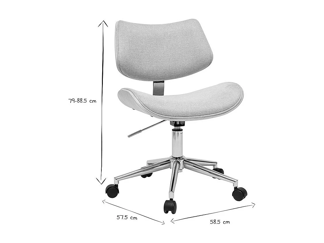 Chaise de bureau à roulettes design en tissu effet velours texturé beige, bois clair chêne et métal MALMO
