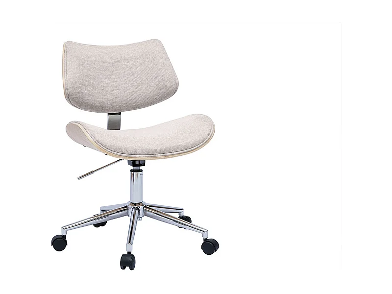 Sedia da ufficio girevole design in tessuto effetto velluto beige, legno chiaro di rovere e metallo MALMO