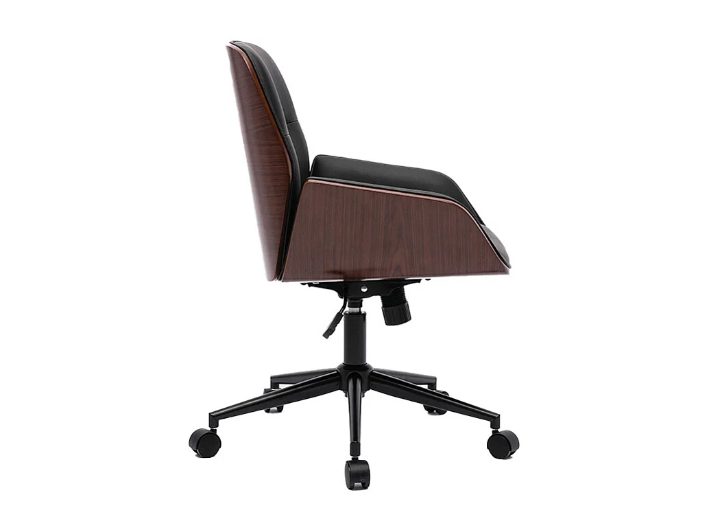 Schwarzer Design-Bürostuhl mit Rollen, dunkles Holz und schwarzes Metall MARLOW