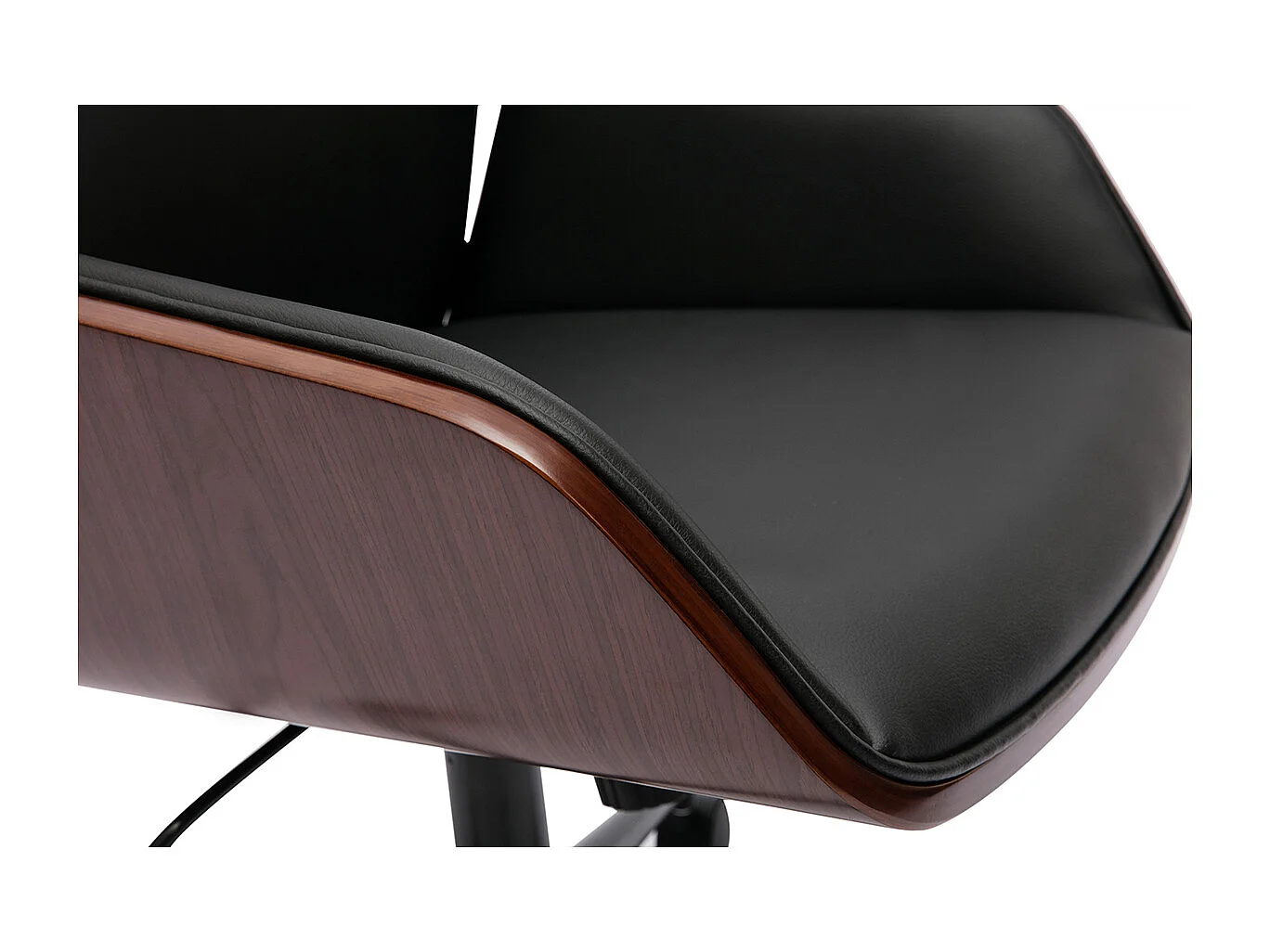 Schwarzer Design-Bürostuhl mit Rollen, dunkles Holz und schwarzes Metall MARLOW