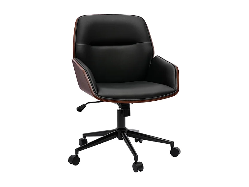 Schwarzer Design-Bürostuhl mit Rollen, dunkles Holz und schwarzes Metall MARLOW