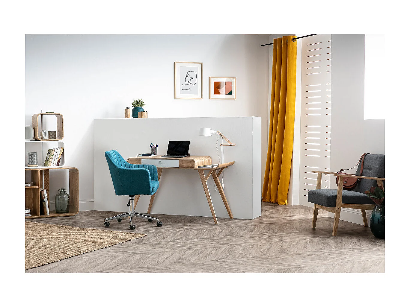 Poltrona da ufficio design in tessuto blu anatra ALEYNA