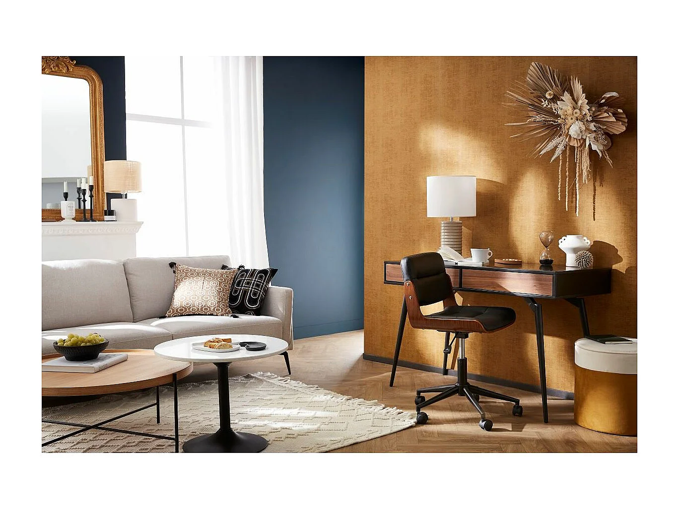 Silla de escritorio giratoria negra con madera oscura ARAMON