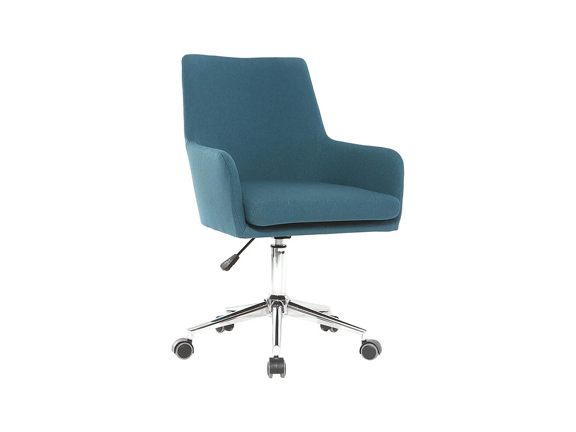 Chaise de bureau à roulettes en tissu bleu canard et acier chromé SHANA