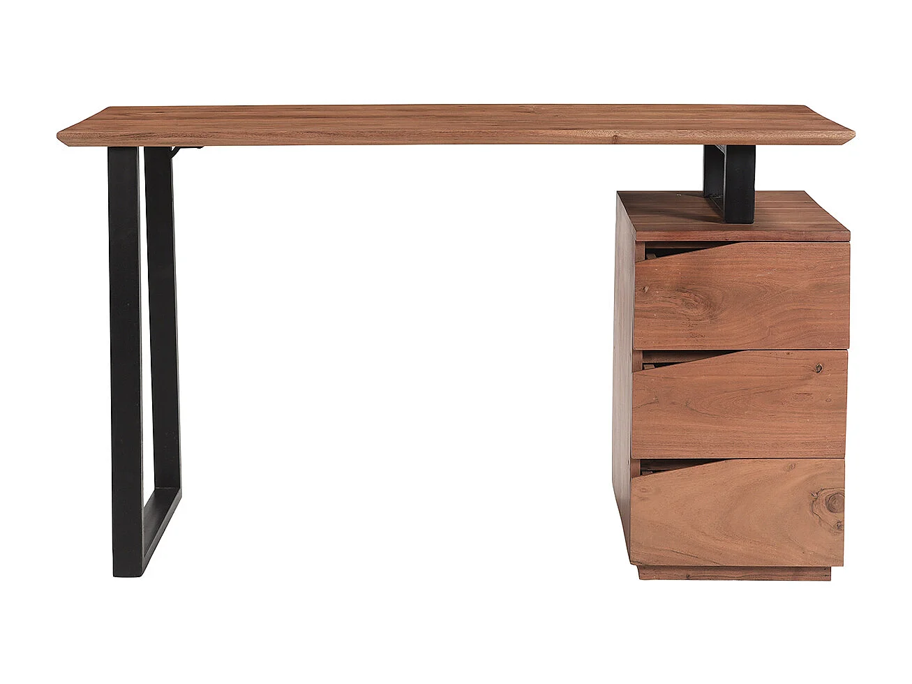 Escritorio de madera de acacia maciza y metal negro 3 cajones 130 cm HORACE