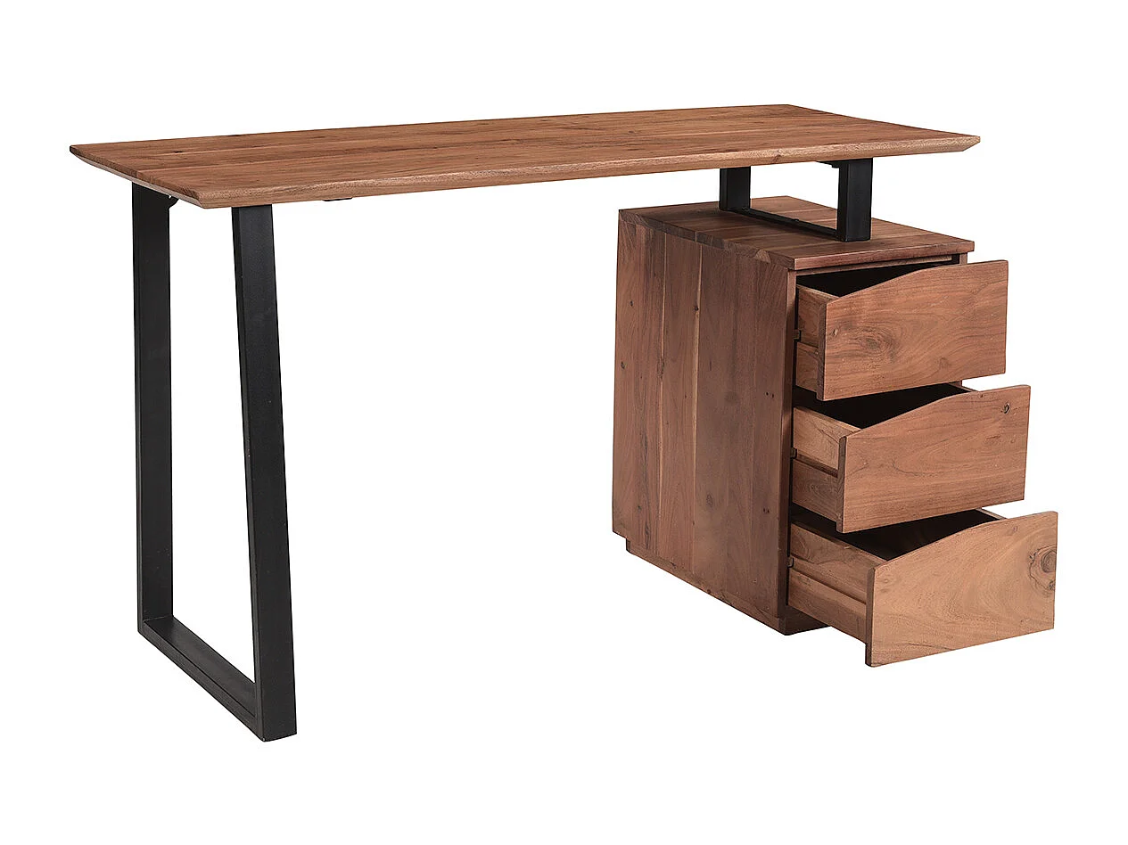 Escritorio de madera de acacia maciza y metal negro 3 cajones 130 cm HORACE