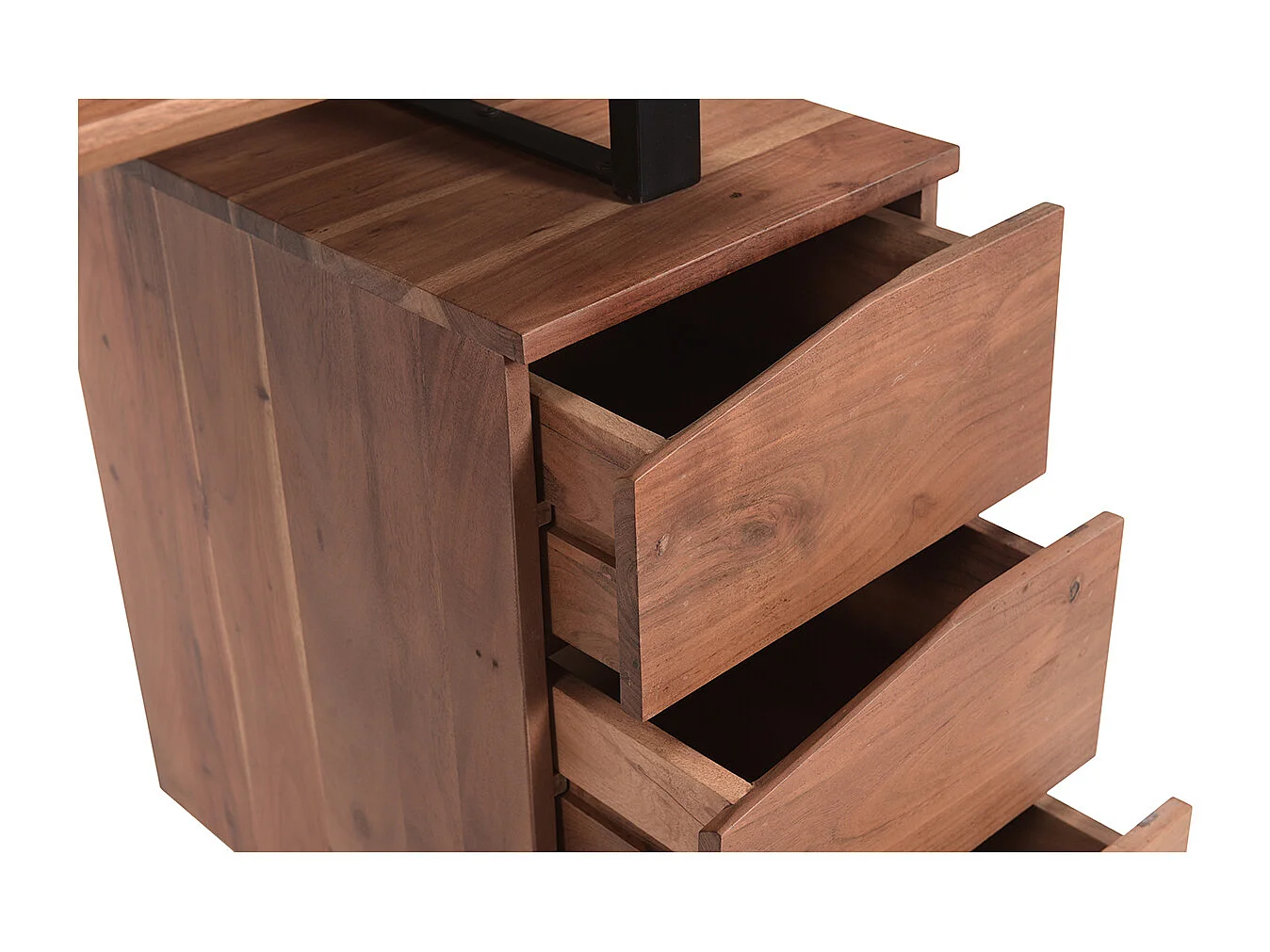 Escritorio de madera de acacia maciza y metal negro 3 cajones 130 cm HORACE