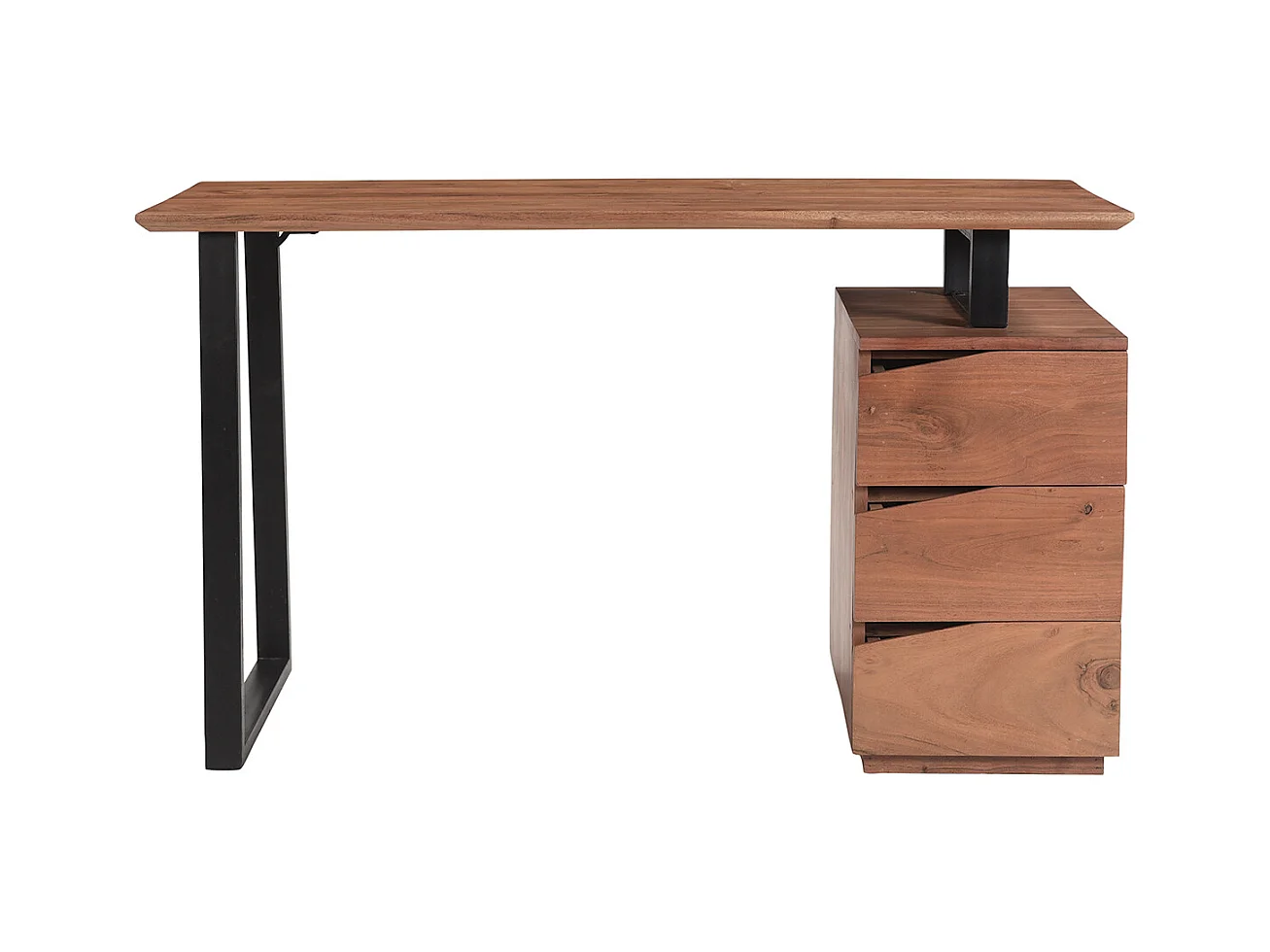 Bureau avec rangements 3 tiroirs industriel bois massif et métal noir L130 cm HORACE