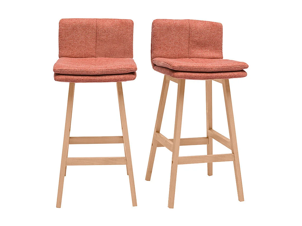 Tabouret de bar en tissu effet velours texturé terracotta et bois (lot de 2) JOAN