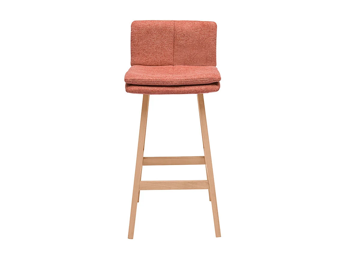 Tabouret de bar en tissu effet velours texturé terracotta et bois (lot de 2) JOAN